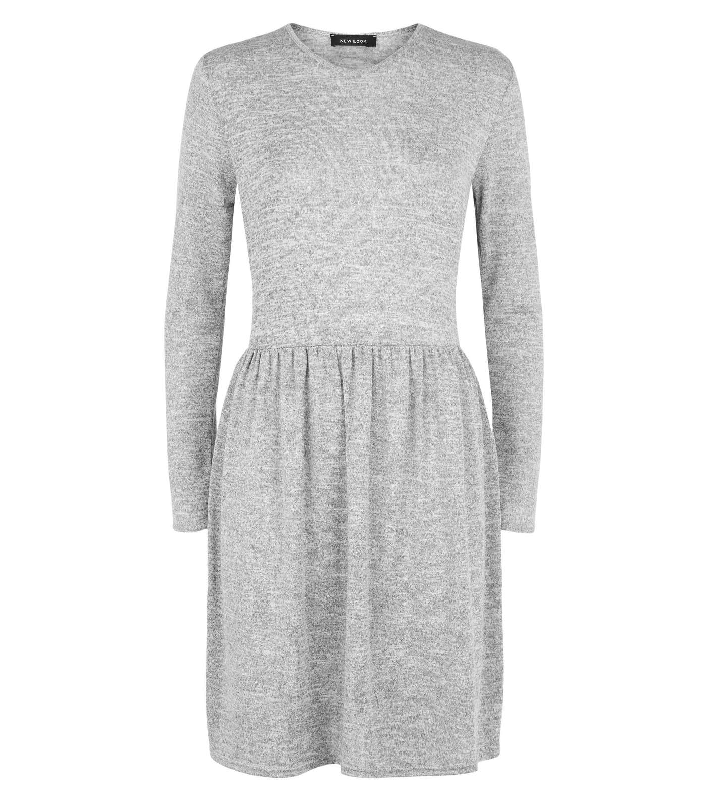 Grey Fine Knit Long Sleeve Tiered Mini Dress Image 4