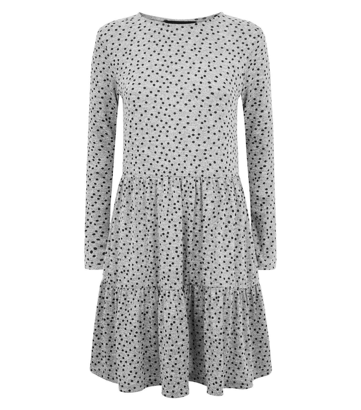 Light Grey Spot Fine Knit Smock Dress Image 4