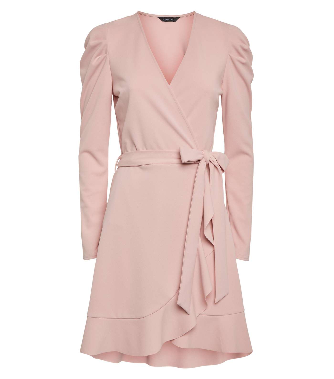 Pale Pink Puff Shoulder Mini Wrap Dress Image 4
