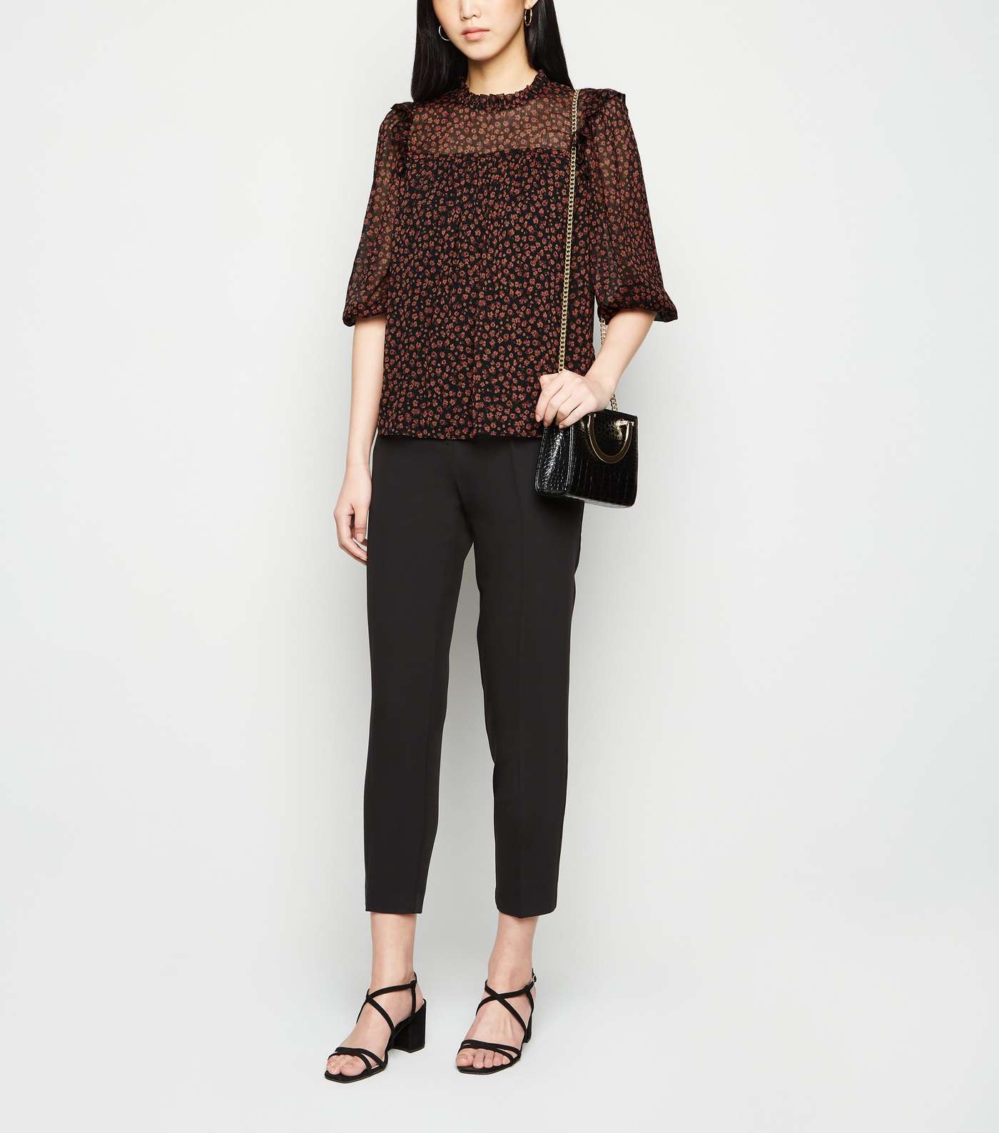 Black Ditsy Floral Frill Blouse  Image 2