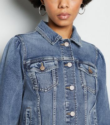 womens denim jacket puff sleeves