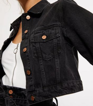 new look black cropped denim jacket