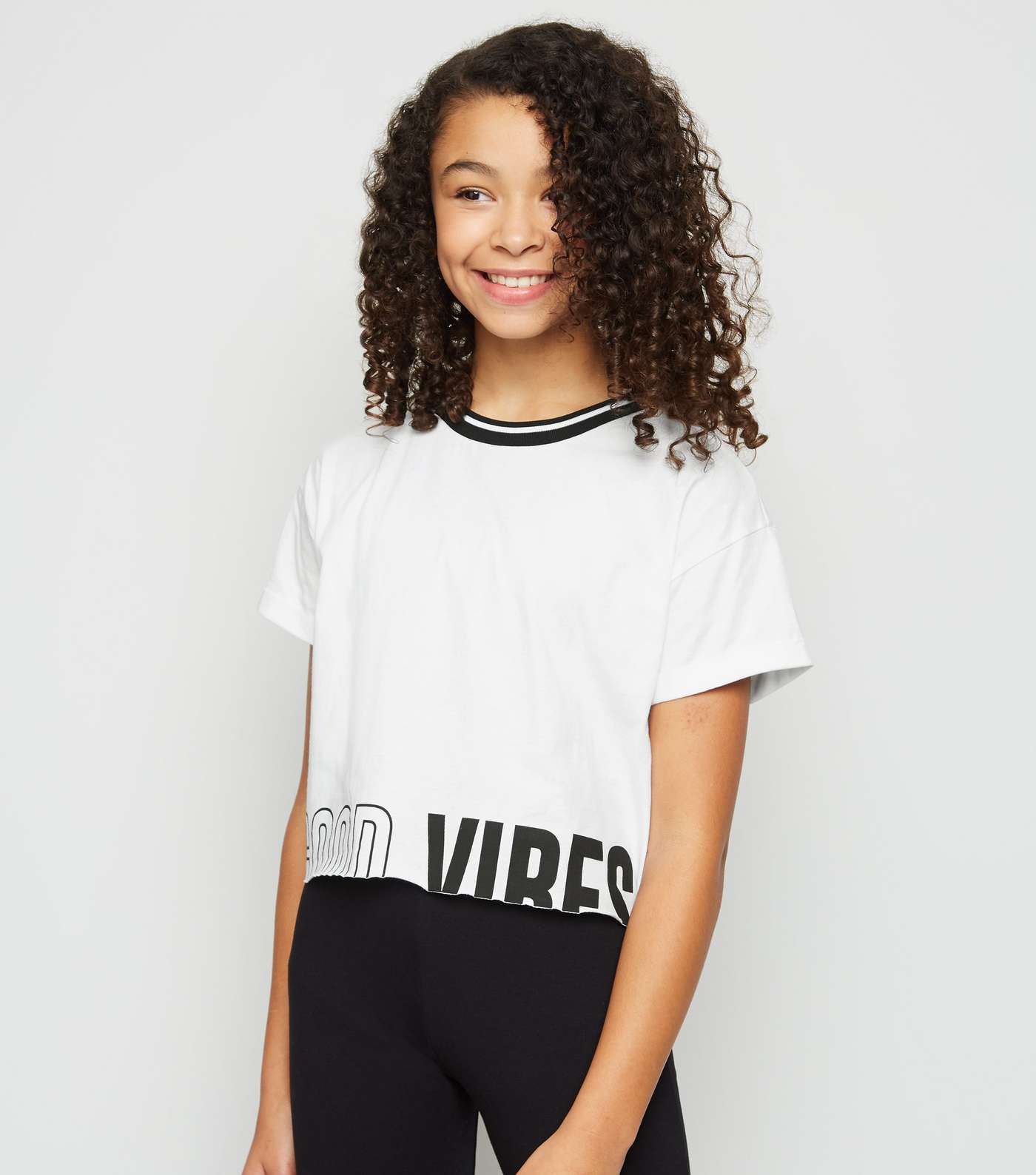 Girls White Good Vibes Sports T-Shirt