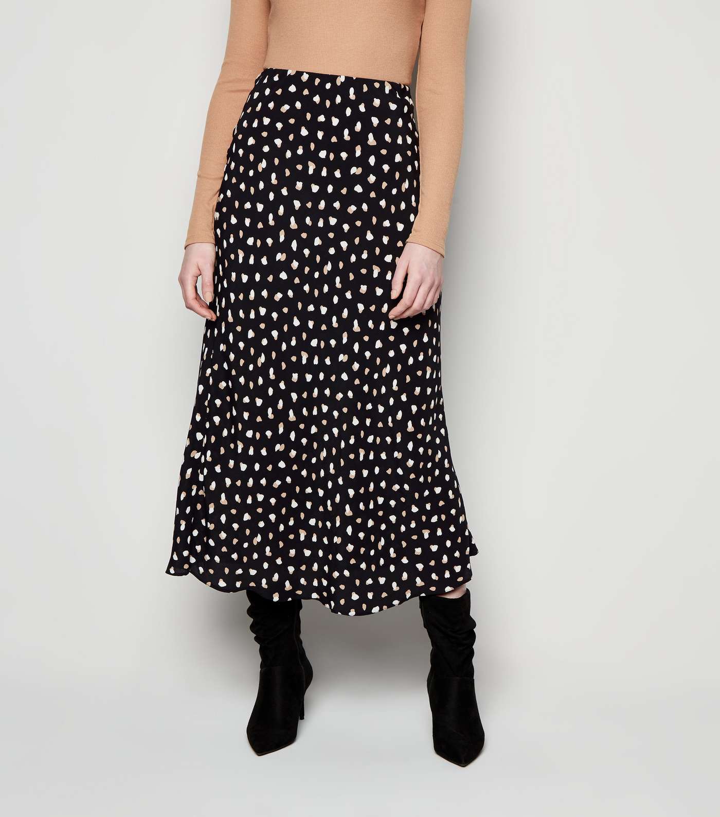 Tall Black Contrast Spot Midi Skirt Image 2
