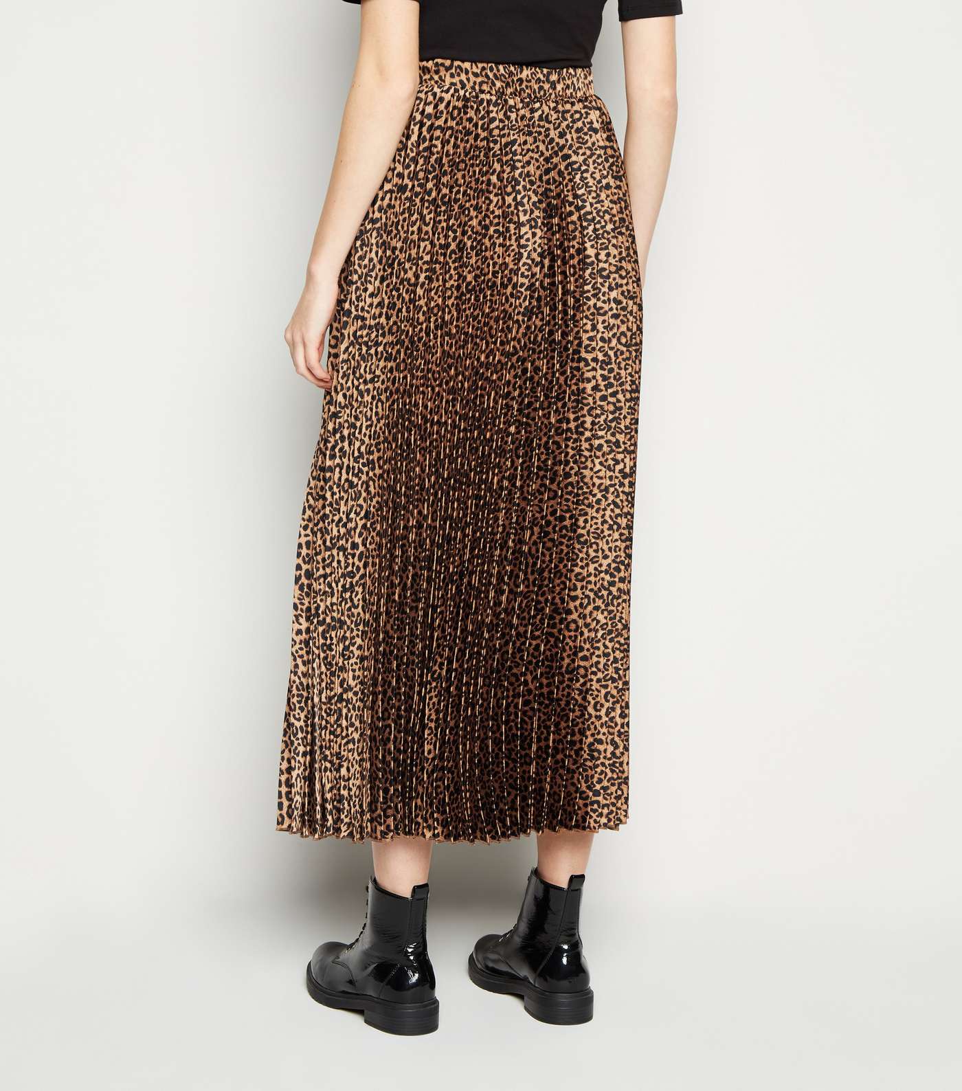 Tall Brown Satin Leopard Print Pleated Midi Skirt  Image 3