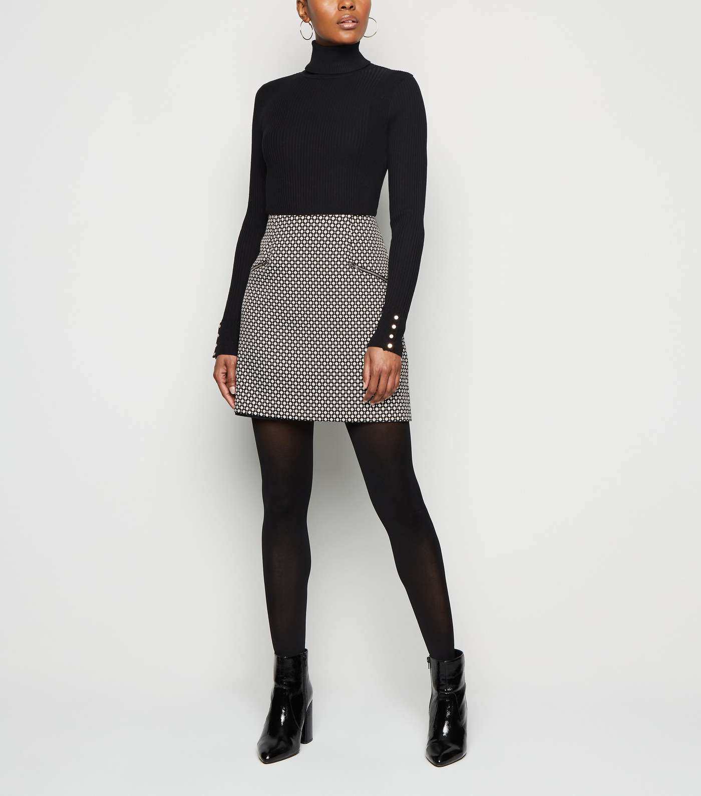Black Geometric Zip Side Mini Skirt Image 2