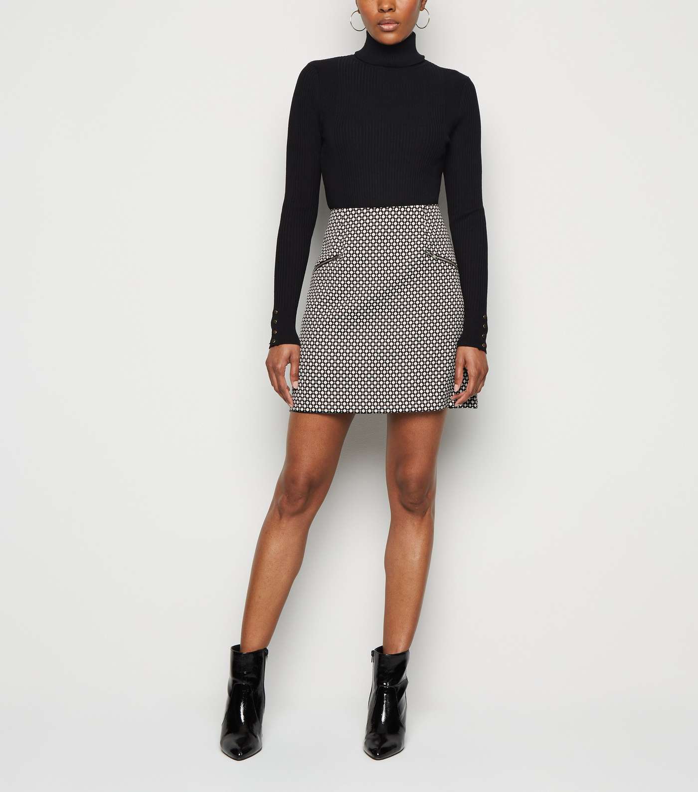 Black Geometric Zip Side Mini Skirt Image 6