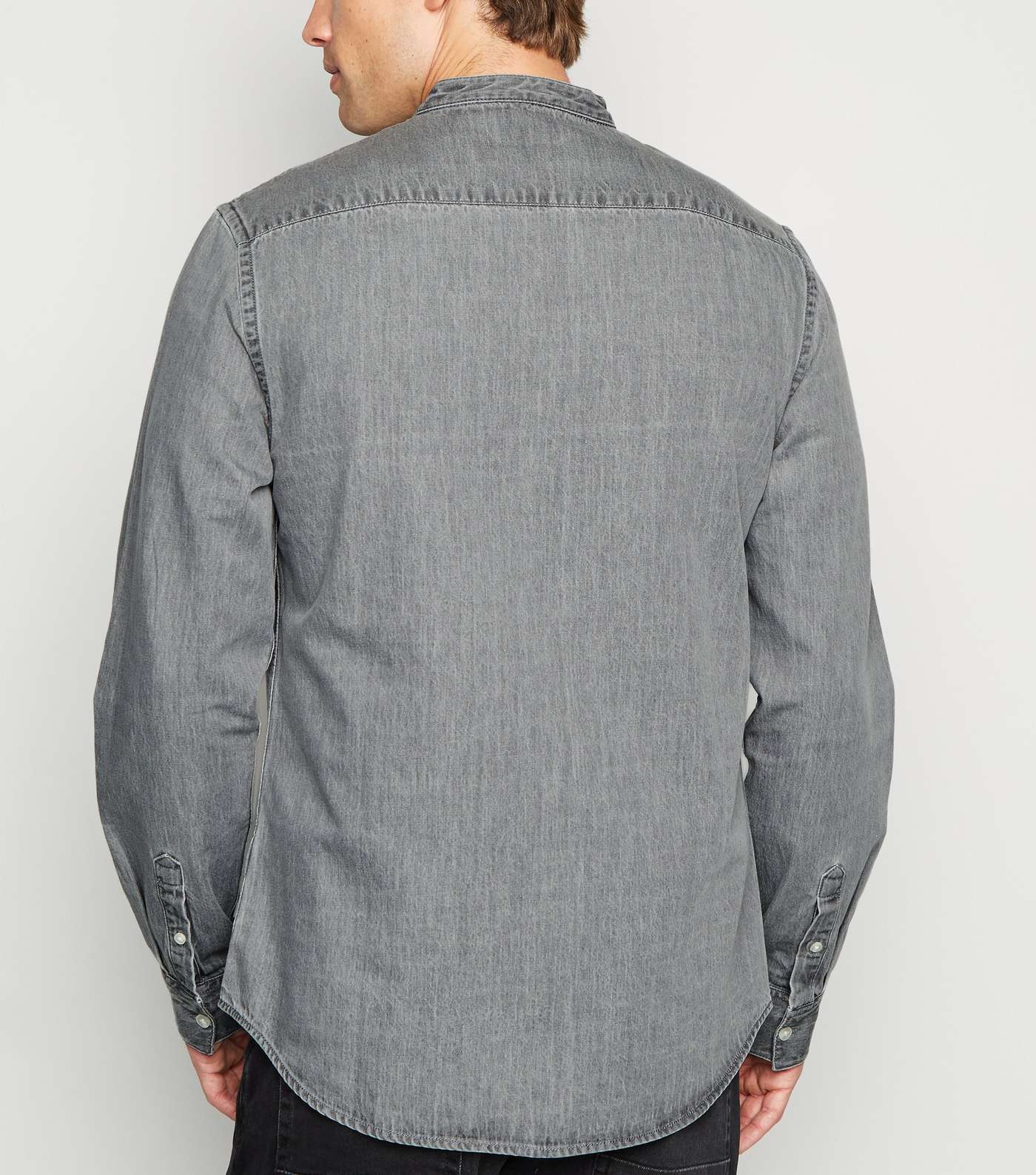 Grey Grandad Collar Denim Shirt Image 3