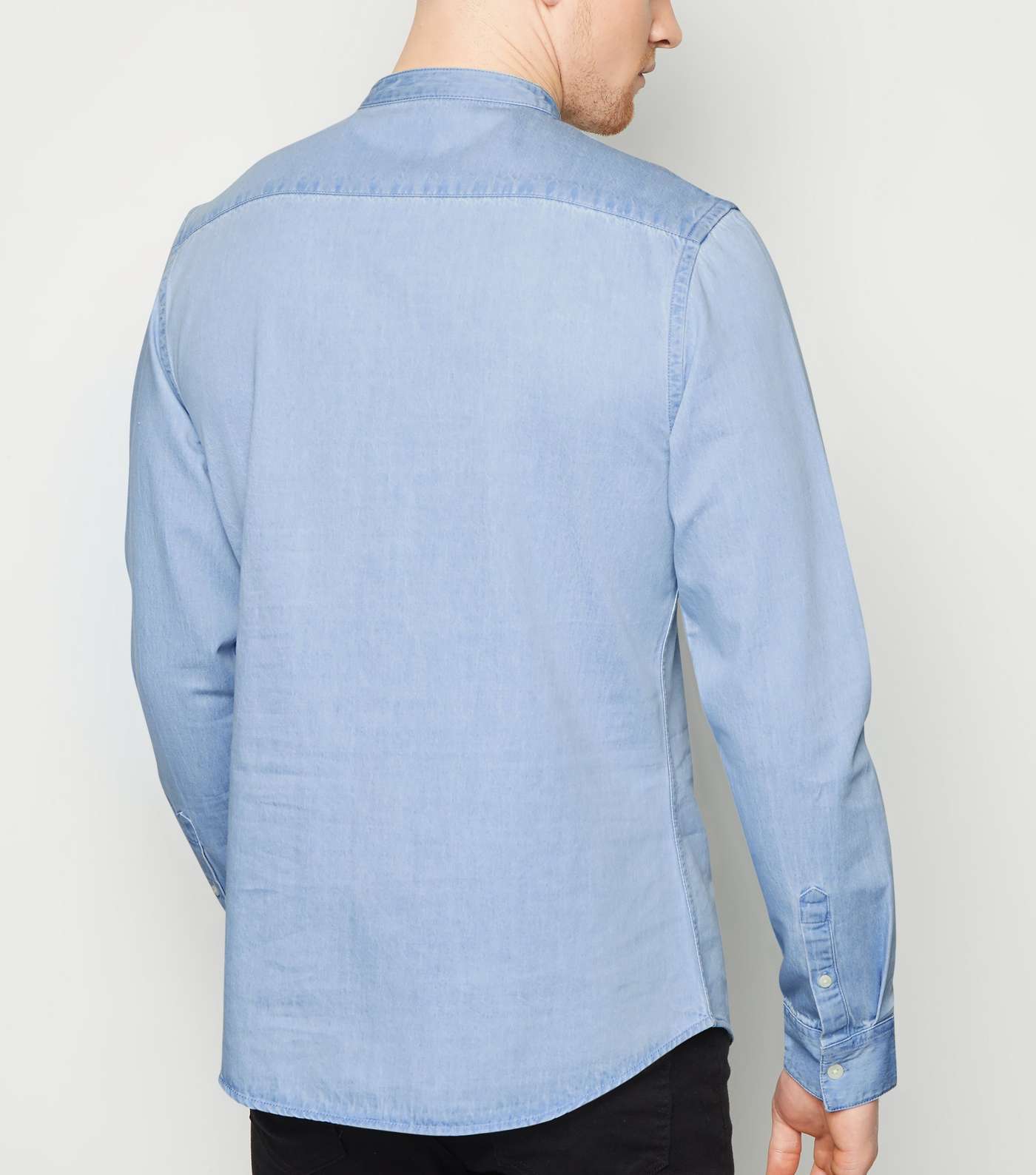 Pale Blue Grandad Collar Denim Shirt Image 3