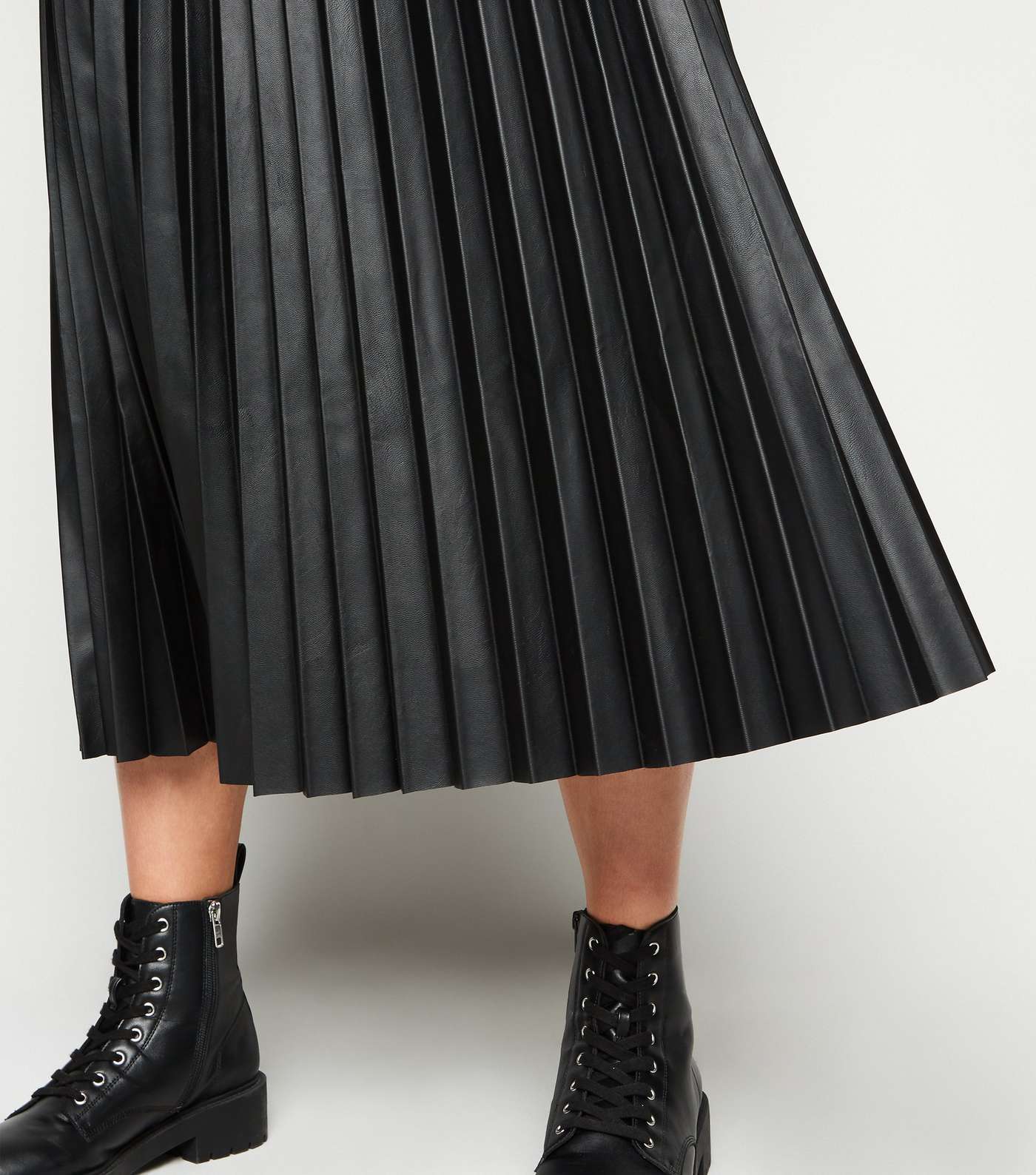 Tall Black Leather-Look Pleated Midi Skirt Image 5