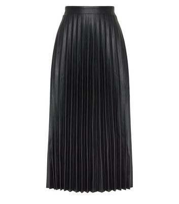 new look black leather pleated skirt