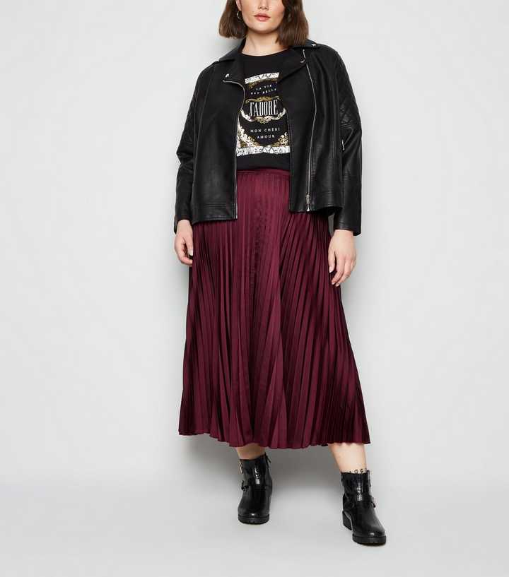 Curves Plum Pleated Midi Skirt