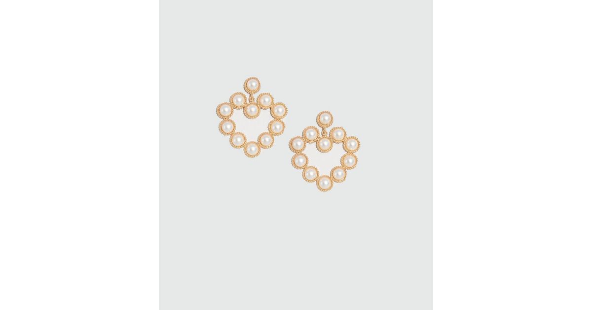 Gold Faux Pearl Heart Earrings New Look