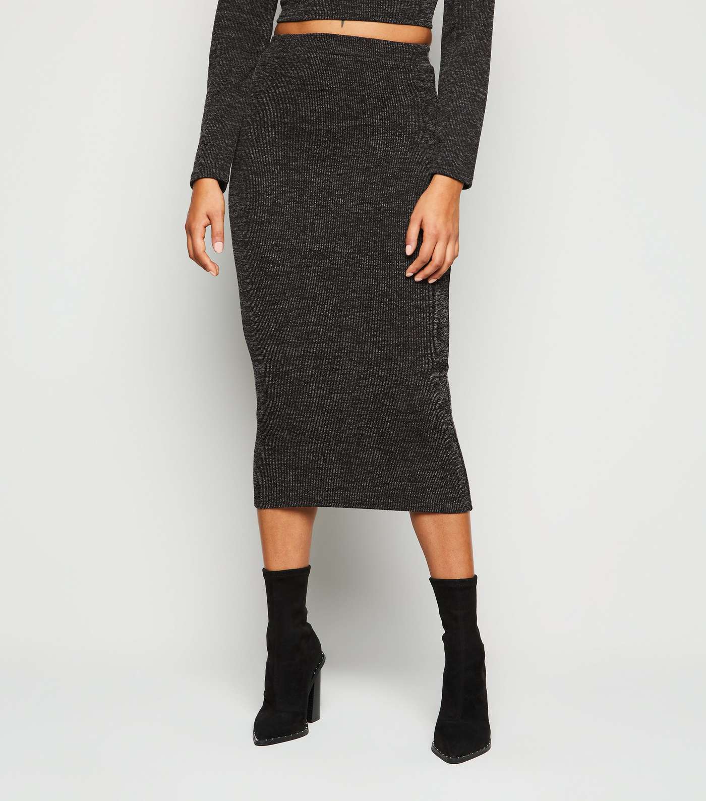Grey Fine Knit Midi Skirt Image 2