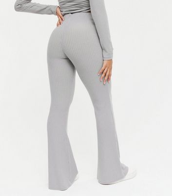 Petite Grey Ribbed Flared Leggings 