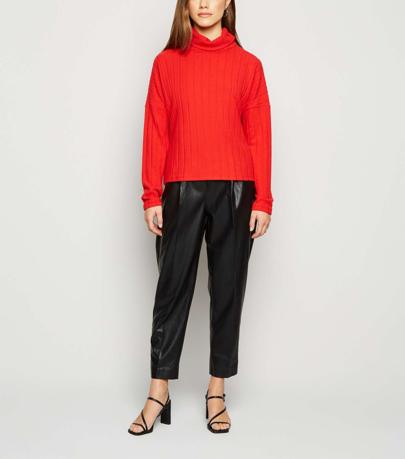 Petite Red Ribbed Roll Neck Jumper Image 2