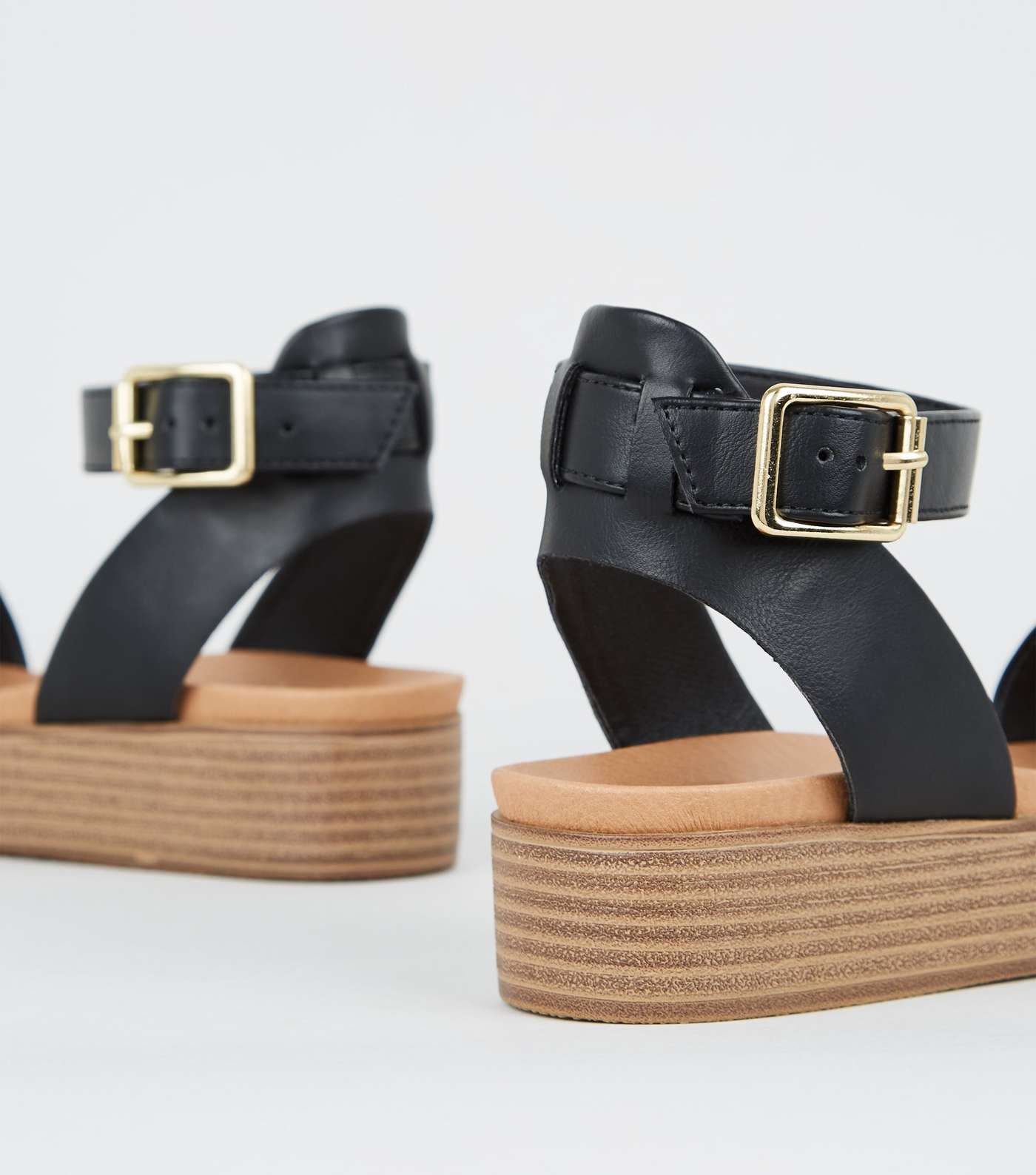 Girls Black Leather-Look Footbed Flatform Sandals Image 4
