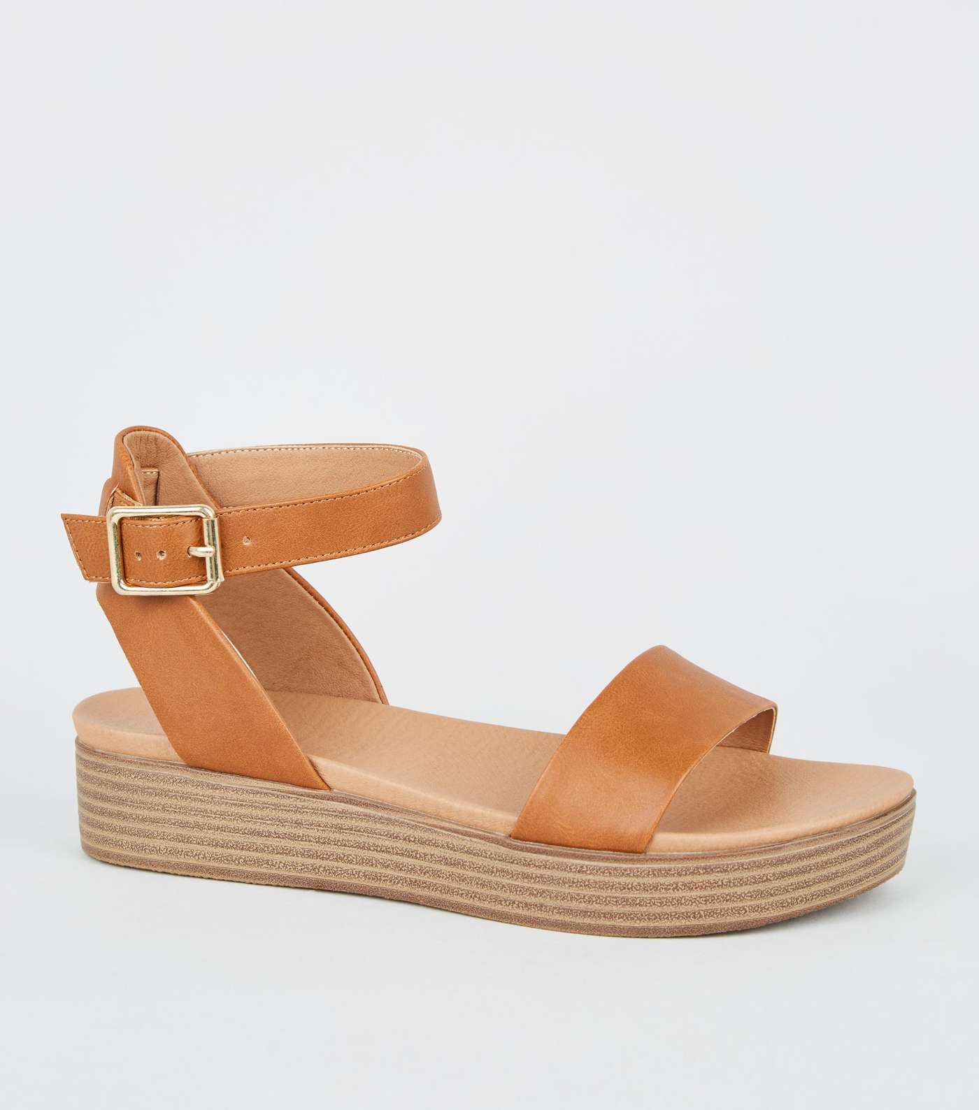 Girls Tan Leather-Look Footbed Flatform Sandals