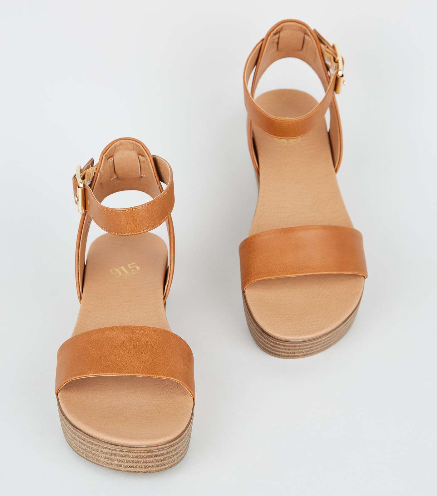 Girls Tan Leather-Look Footbed Flatform Sandals Image 3
