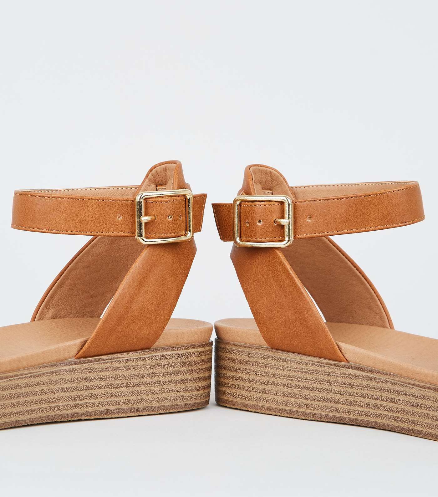 Girls Tan Leather-Look Footbed Flatform Sandals Image 4
