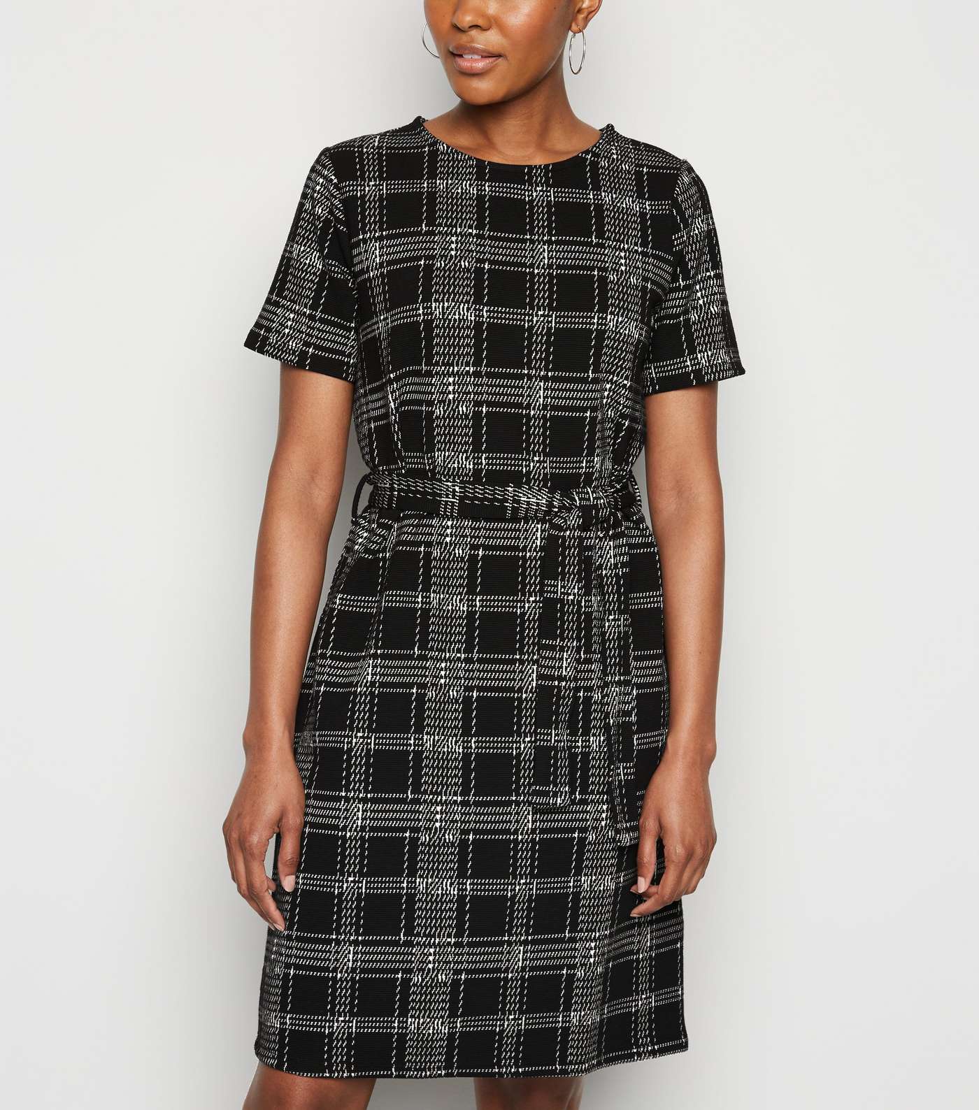 Tall Black Check Belted Tunic Dress