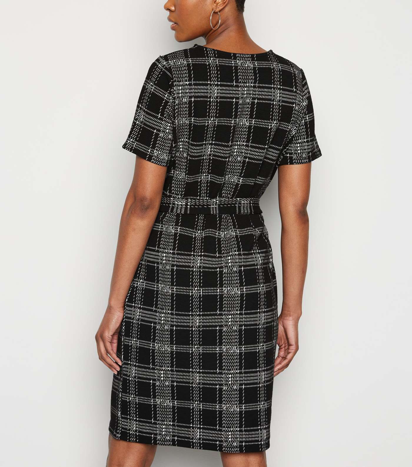 Tall Black Check Belted Tunic Dress Image 3
