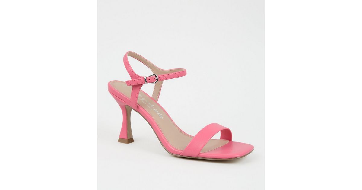Bright Pink Leather-Look Slim Flared Heels | New Look
