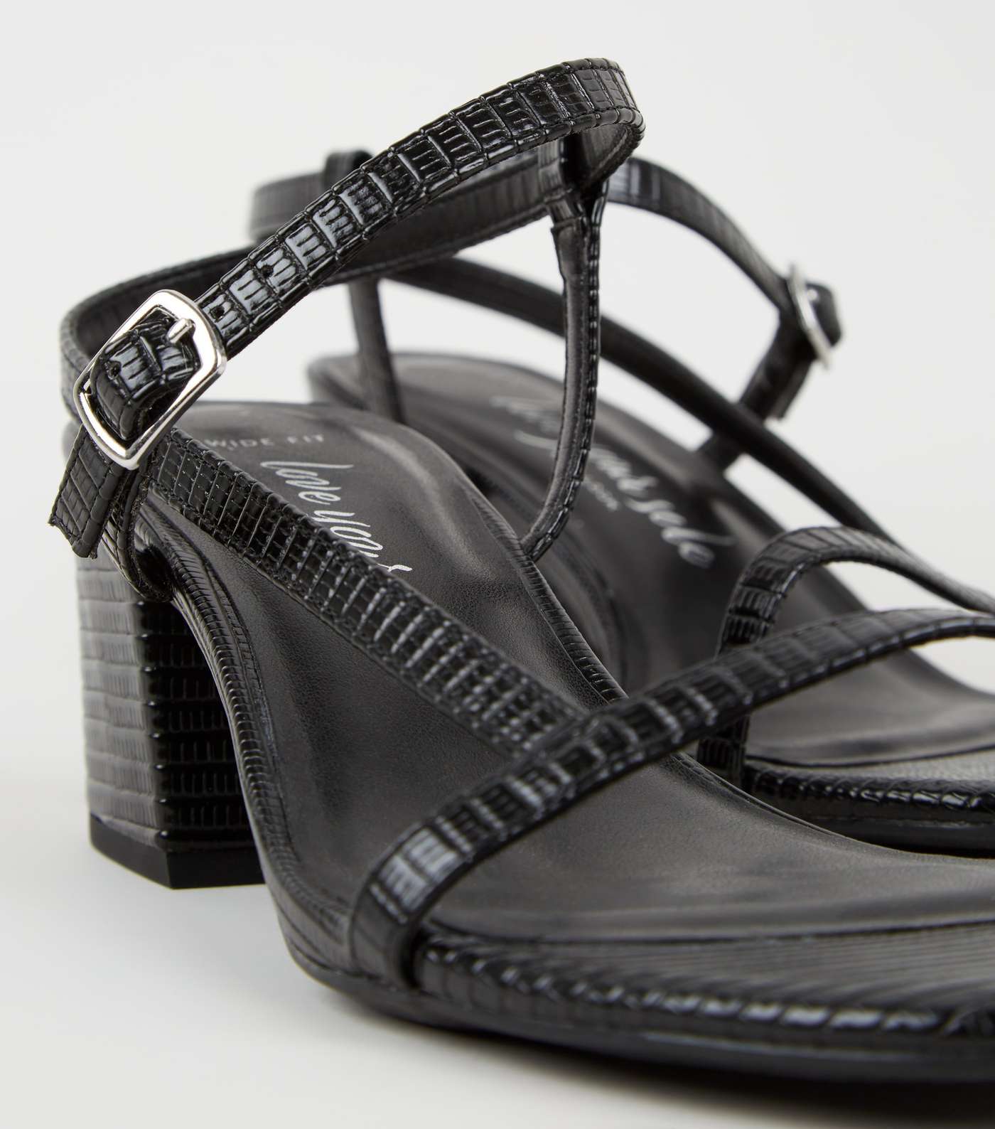 Wide Fit Black Faux Snake Asymmetric Strap Sandals Image 4