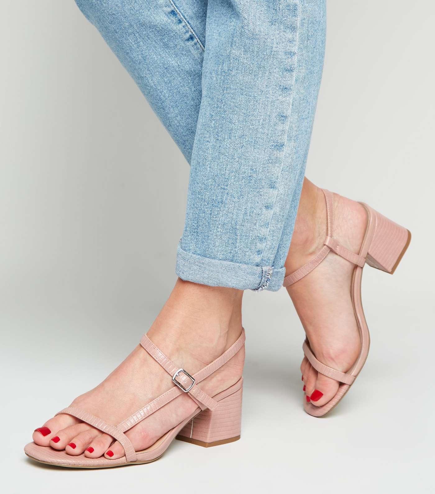 Wide Fit Pink Faux Snake Asymmetric Strap Sandals Image 2
