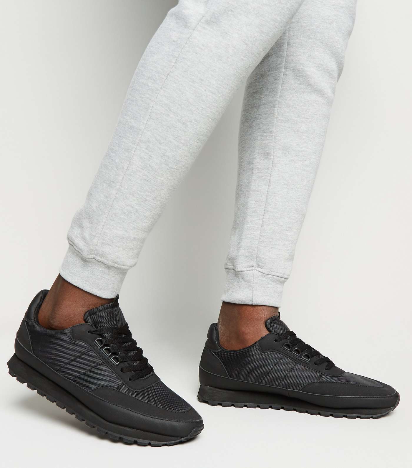 Black Lace Up Chunky Sole Trainers Image 2