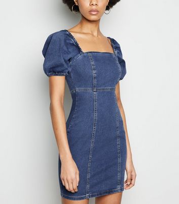 new look puff sleeve denim dress Cinosural International School