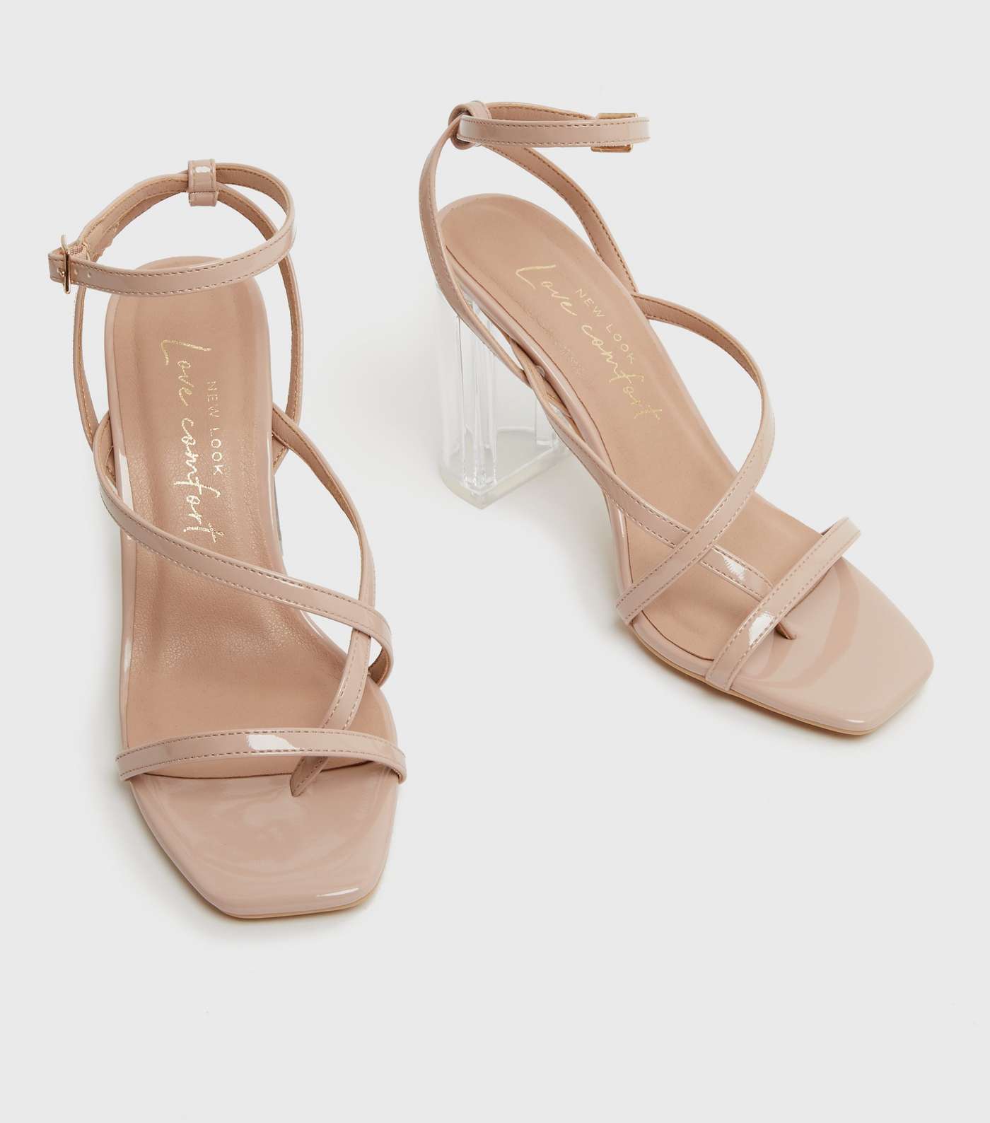 Pale Pink Leather-Look Clear Strap Block Heels Image 3