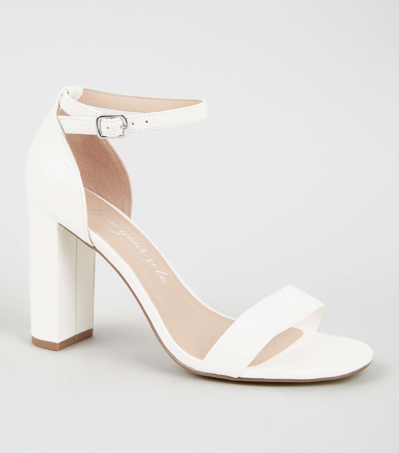 Wide Fit White Leather-Look 2 Part Block Heels