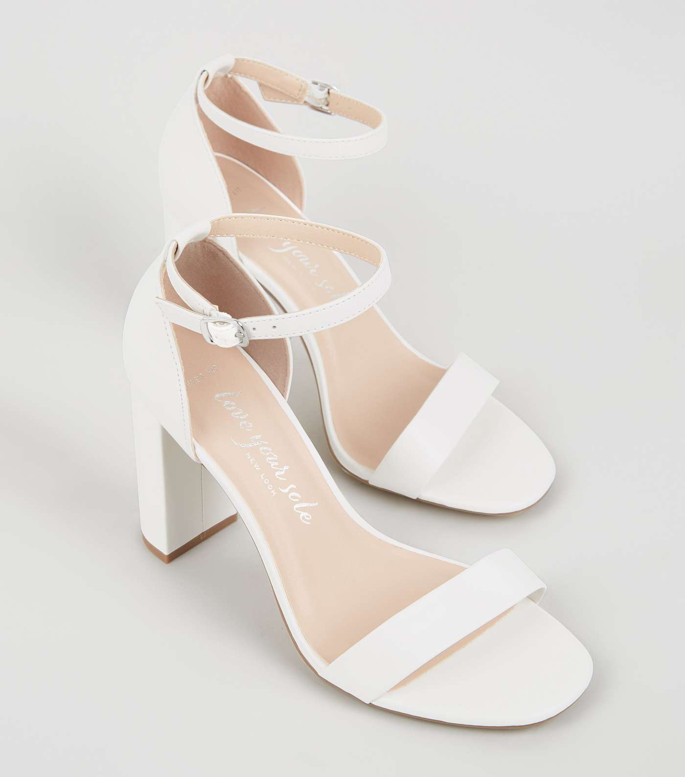 Wide Fit White Leather-Look 2 Part Block Heels Image 3