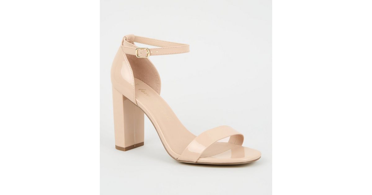 Wide Fit Pale Pink Patent 2 Part Block Heels | New Look