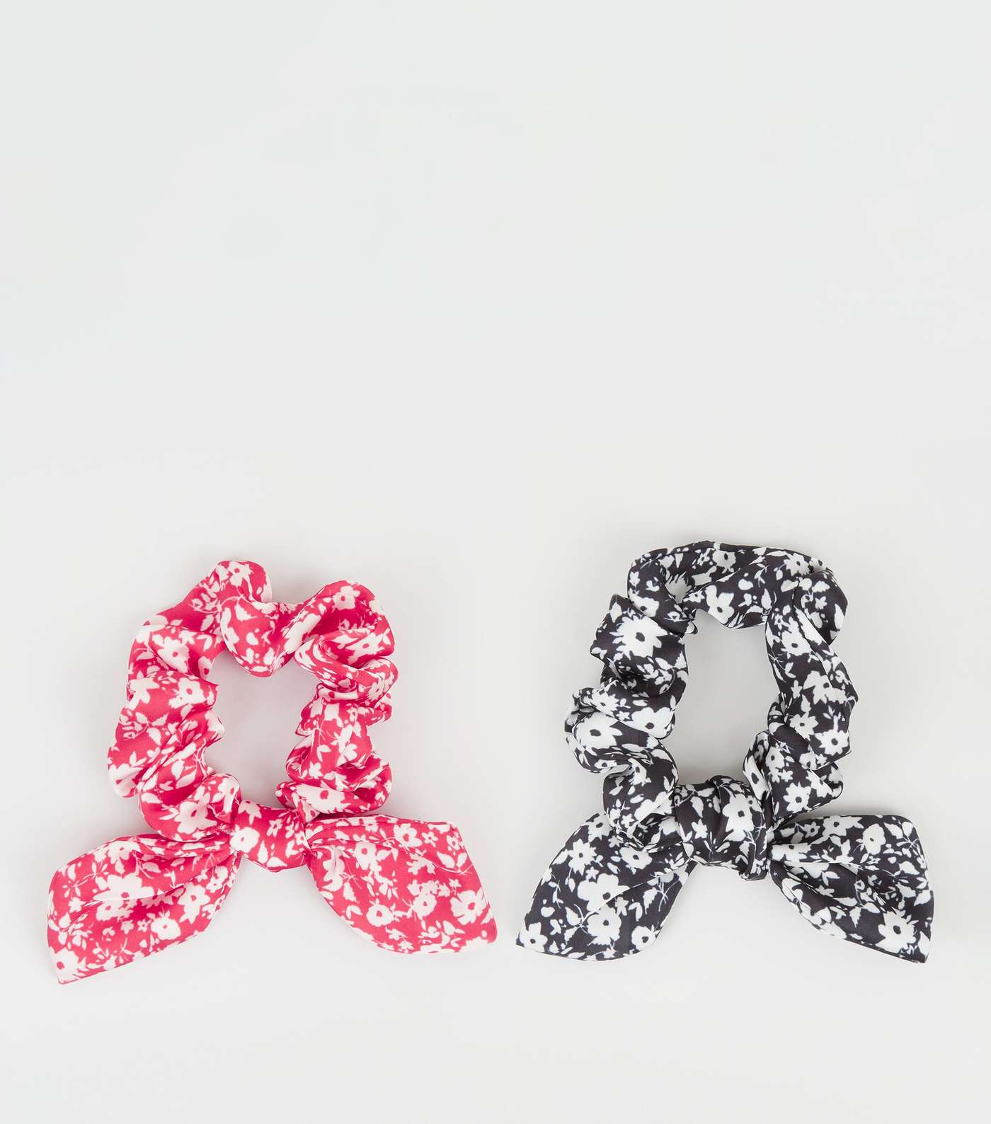 2 Pack Black and Red Floral Bow Scrunchies