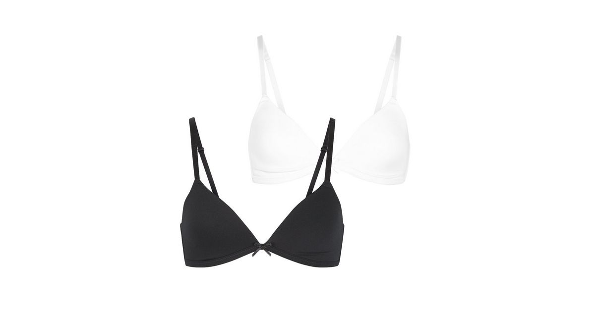 Girls 2 Pack Black and White Non Wired Bras