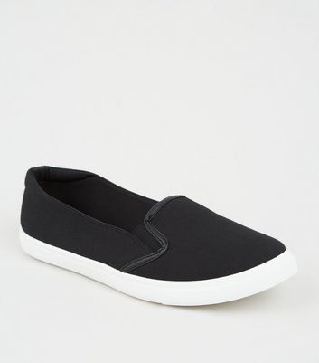Black Canvas Slip On Trainers | New Look
