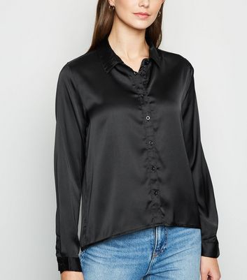 JDY Black Satin Long Sleeve Shirt New Look