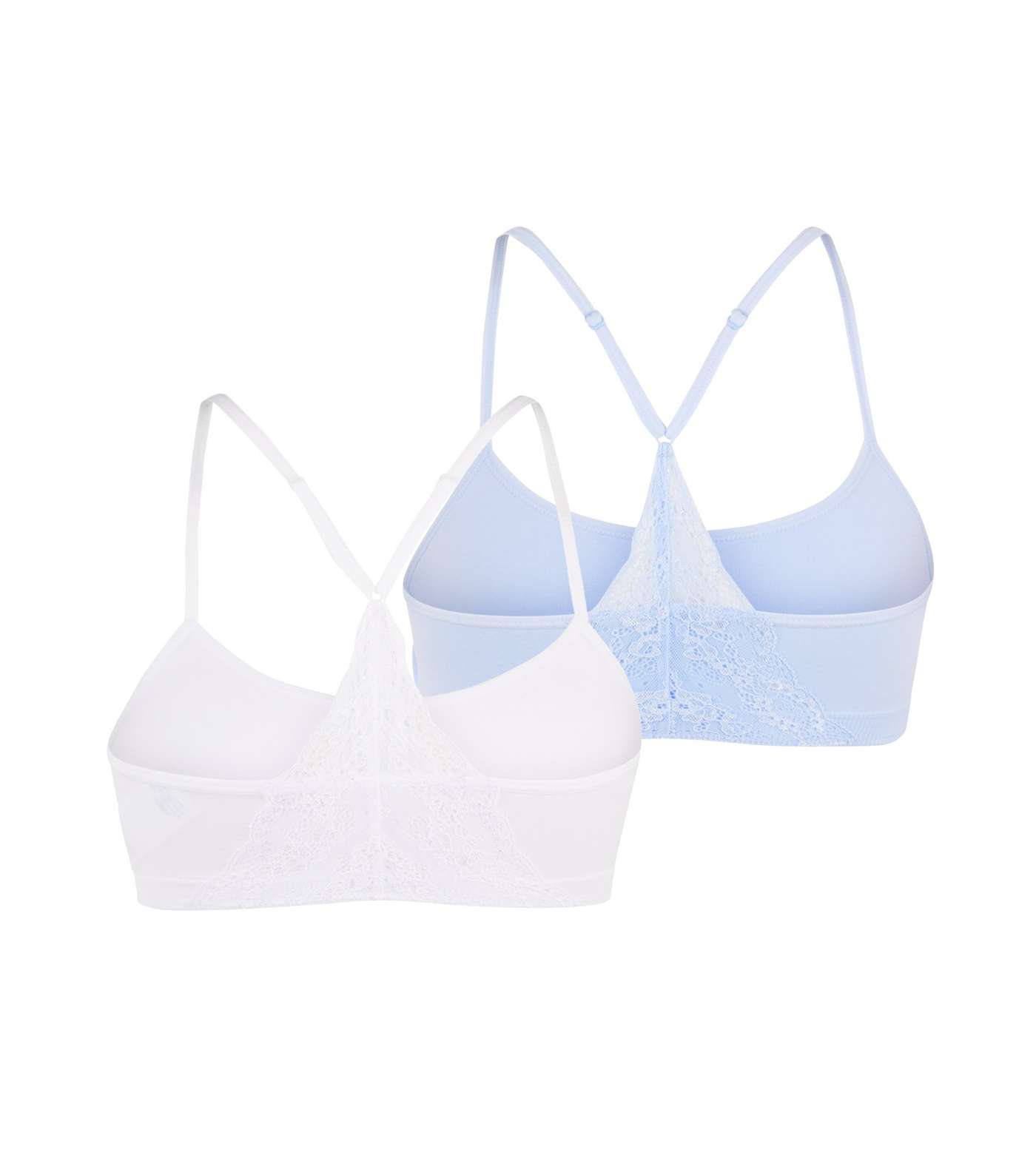 Girls 2 Pack Pale Blue and White Lace Trim Crop Tops Image 2