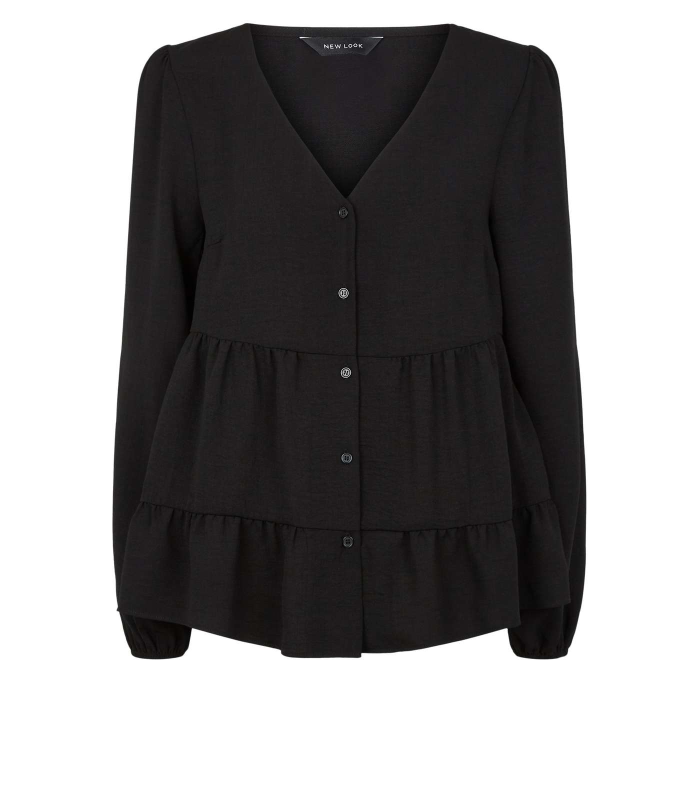 Black Tiered Button Up Long Sleeve Blouse Image 4