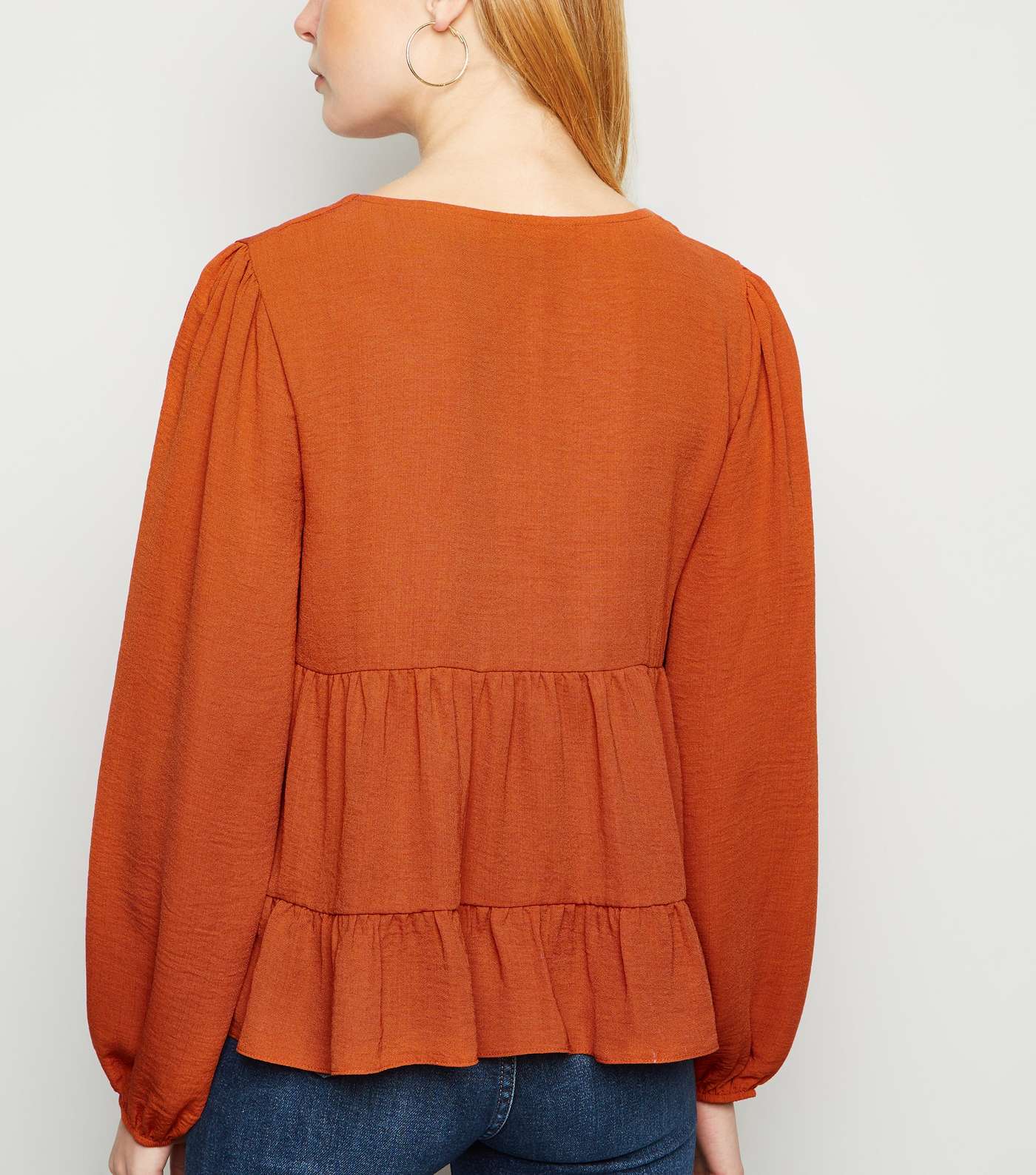 Rust Tiered Button Up Long Sleeve Blouse Image 3