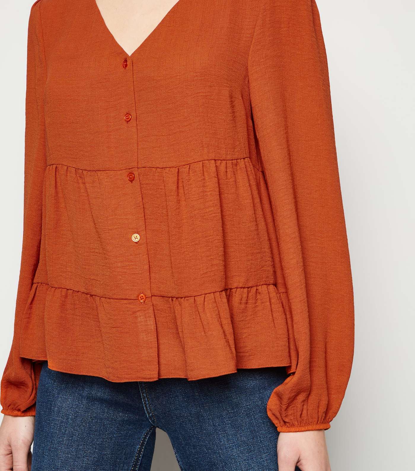 Rust Tiered Button Up Long Sleeve Blouse Image 5