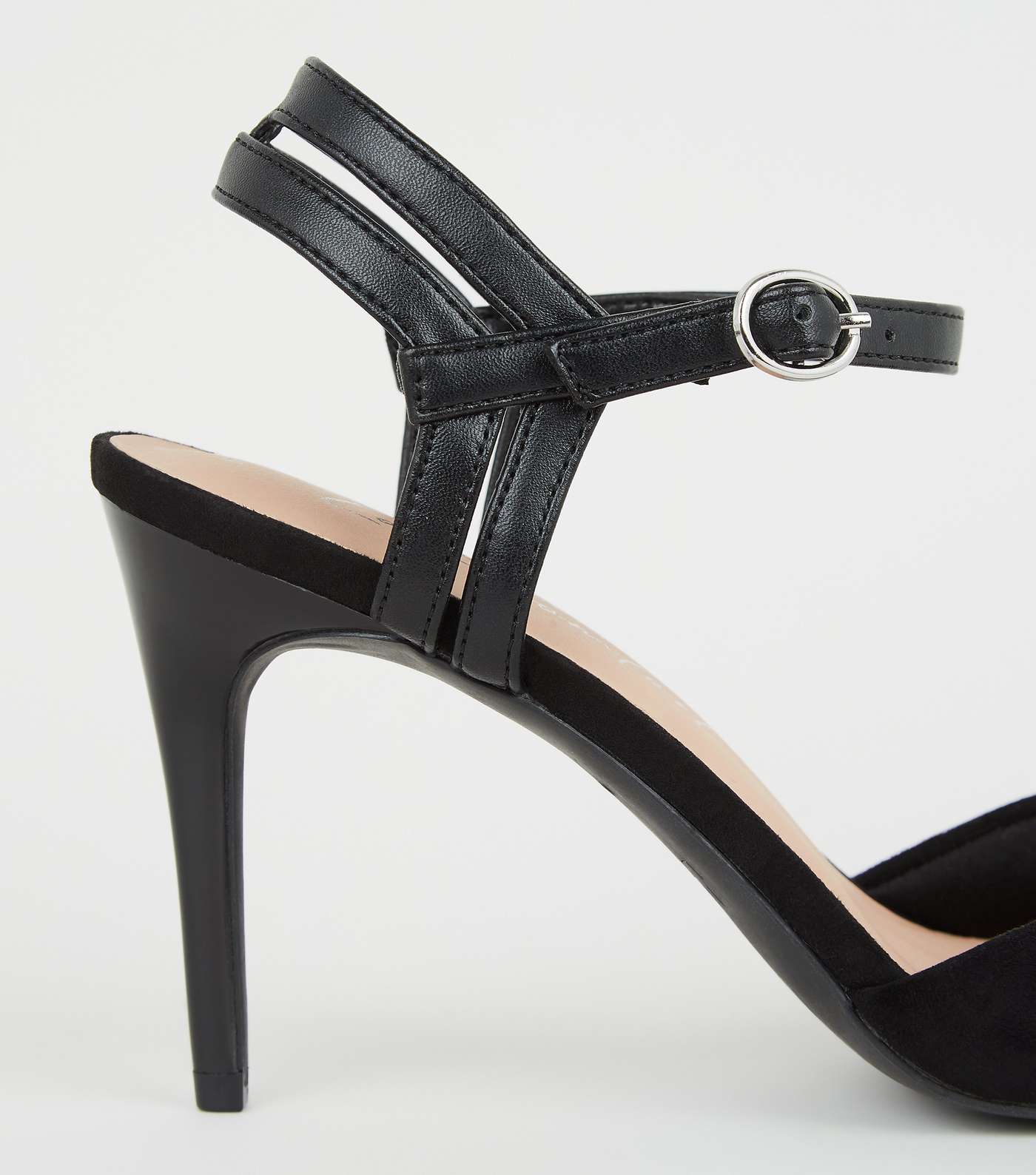 Black Suedette Strappy Pointed Court Shoes Image 4
