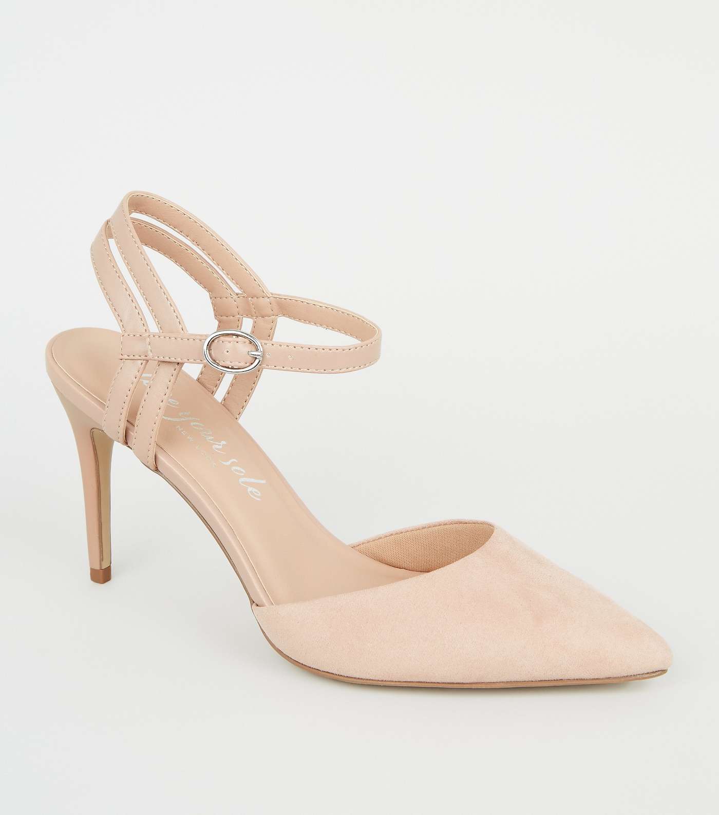 Pale Pink Suedette Strappy Pointed Court Shoes