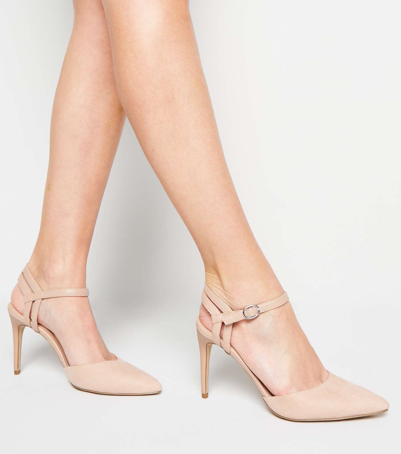 Pale Pink Suedette Strappy Pointed Court Shoes Image 2