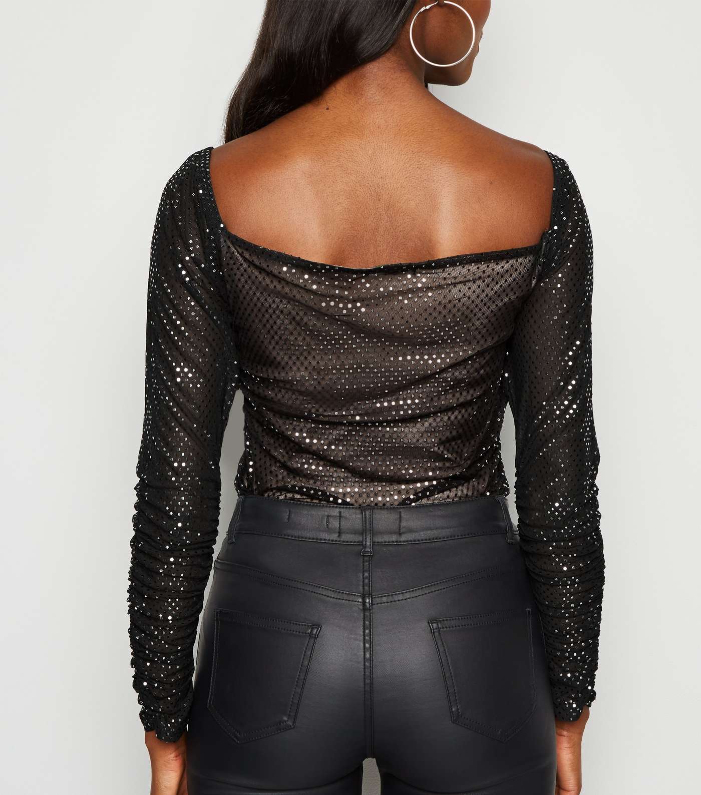Missfiga Black Sequin Ruched Bodysuit Image 3