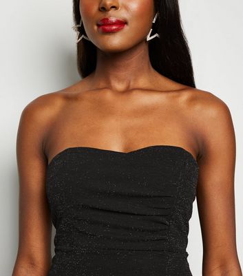 Image of Missfiga Black Glitter Bandeau Bodycon Dress New Look