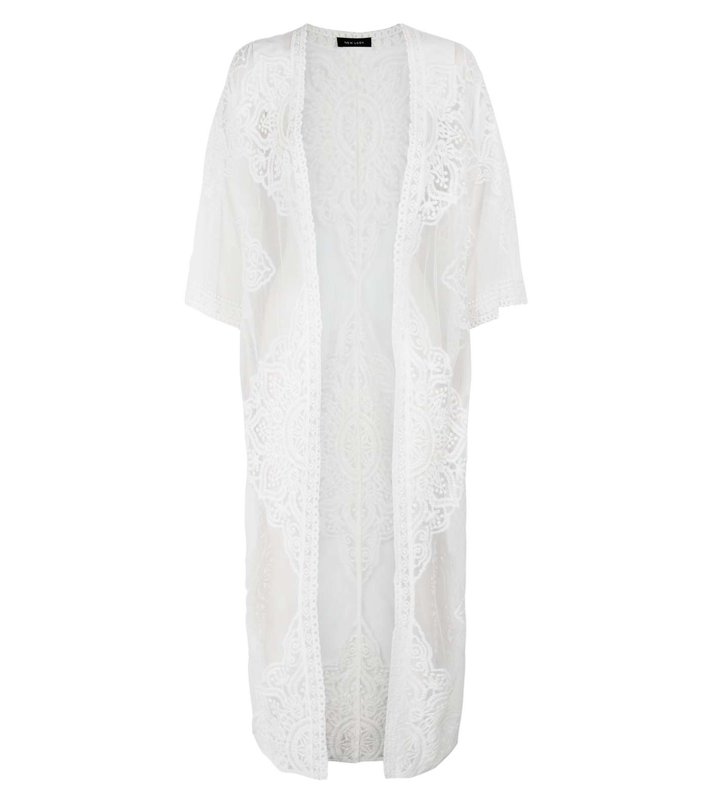 White Mesh Crochet Long Kimono Image 4