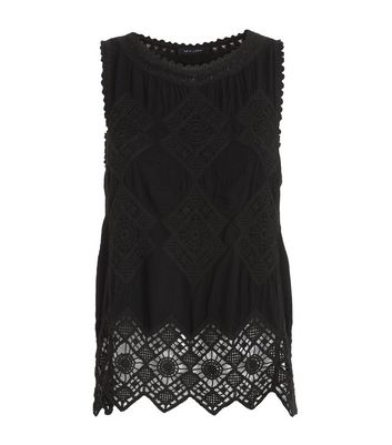 Black Crochet Sleeveless Top | New Look